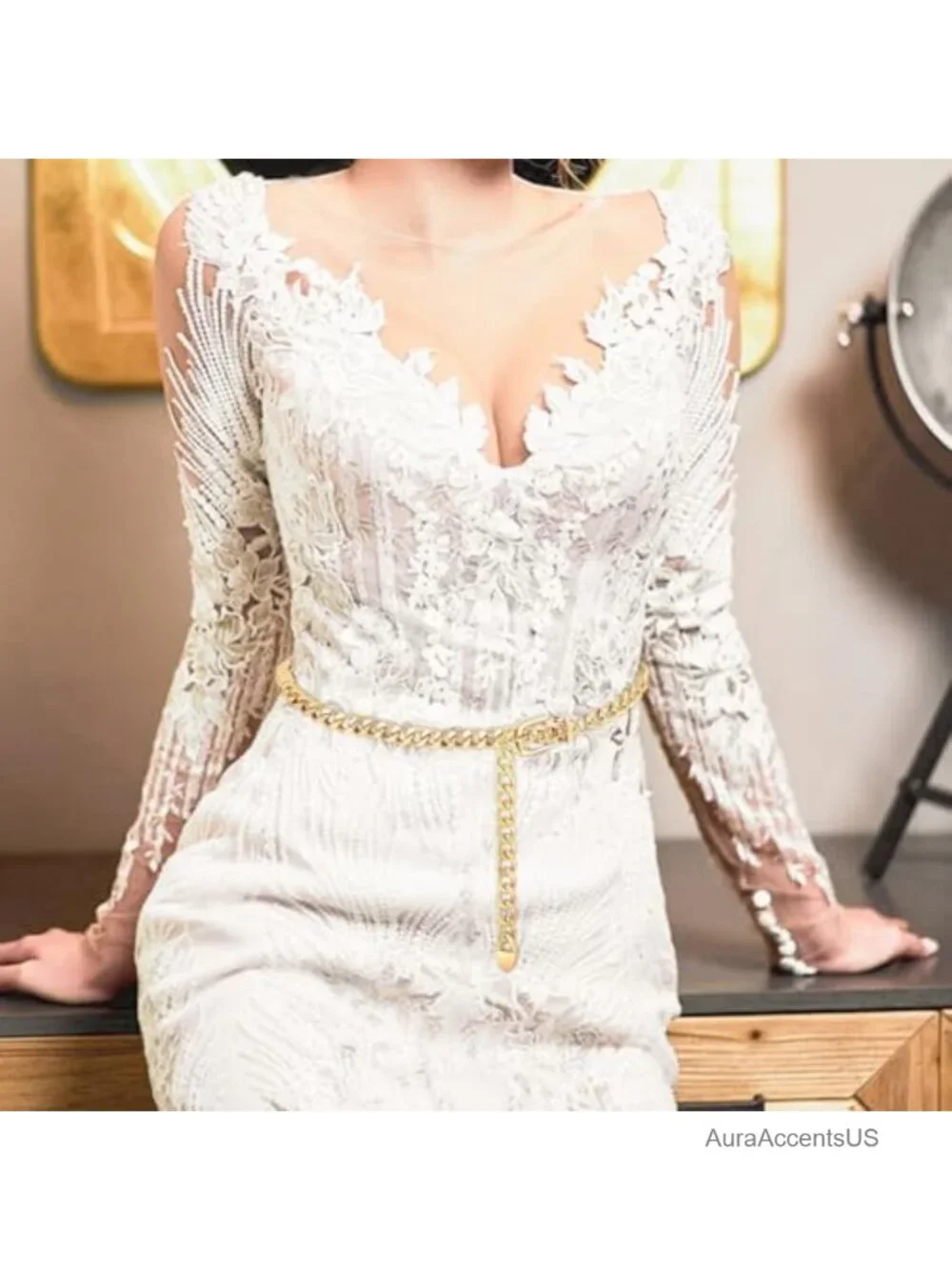 Adjustable Gold Chain Belt for Women Fashion Waist Belt Metal Dress Belt